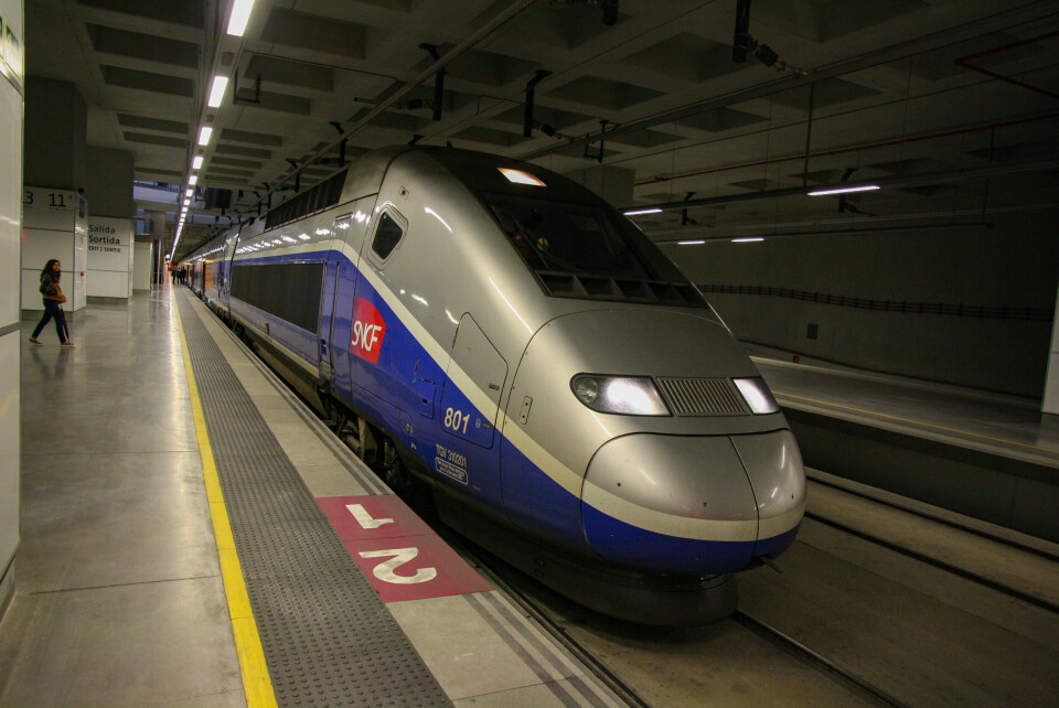 A French TGV train at a station in Paris