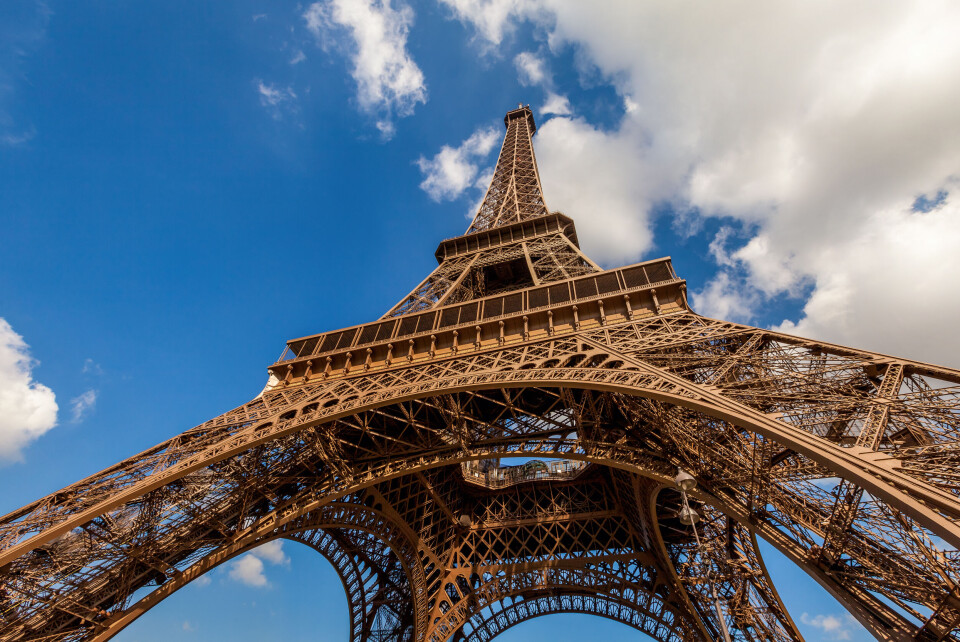 Close up view of Eiffel Tower from below