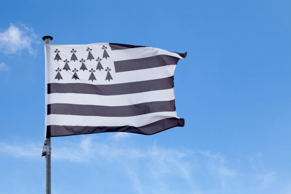 A photo of the Breton flag against a blue sky