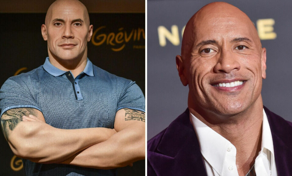 A split photo of The Rock and his controversial waxwork figure