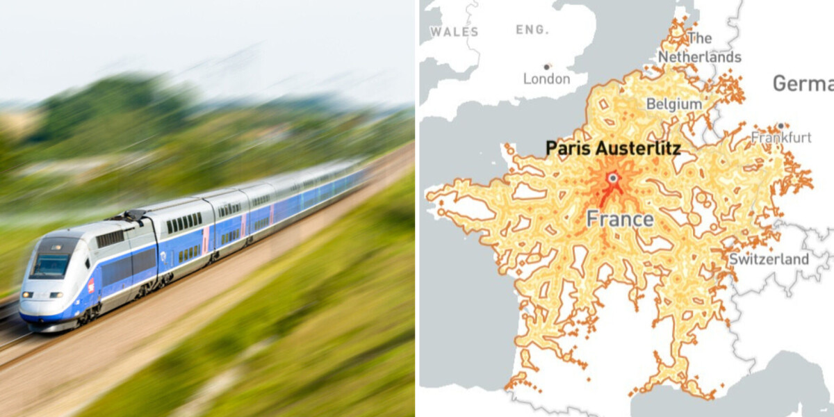 Frech Train Distance Map How far can you get by train in five hours from near you in France?
