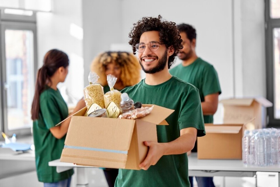 man with food parcel