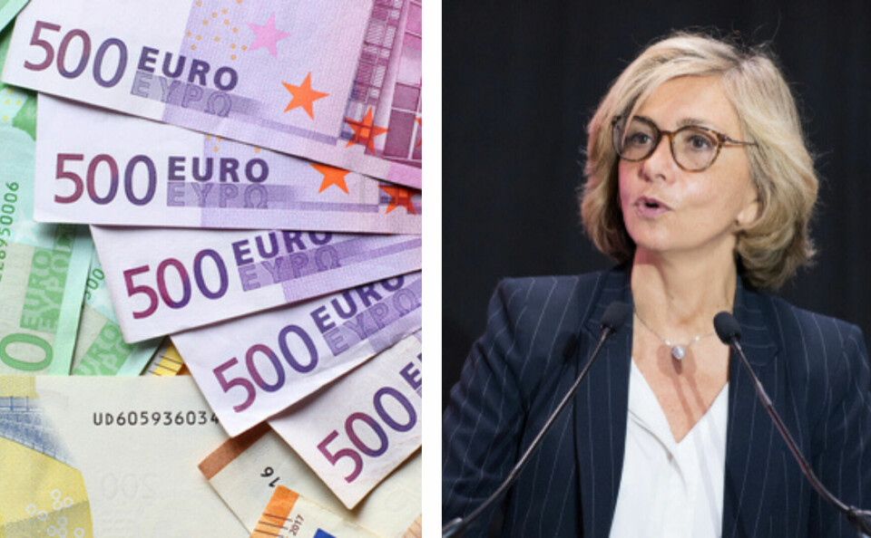 A split image with 500 euro notes and money on one side and Valerie Pecresse on the other