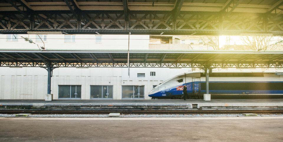An image of an SNCF TGV train in a station