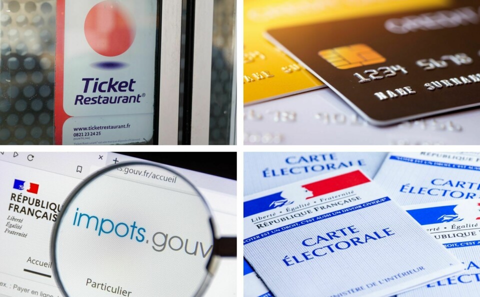 Images of tickets restos, bank cards, the French tax website impots.gouv and cartes électorales