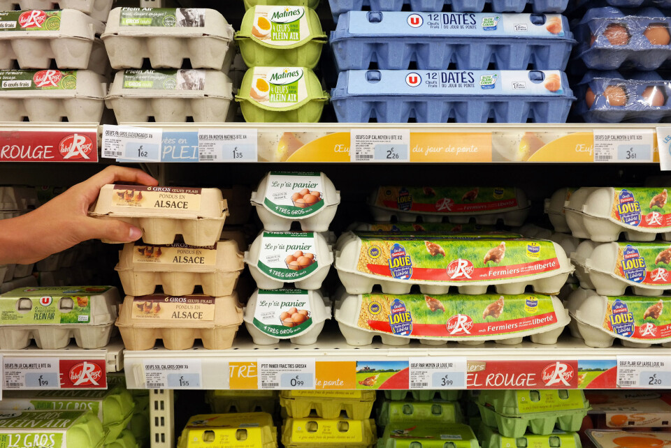 Shelves of eggs in a French Super U supermarket