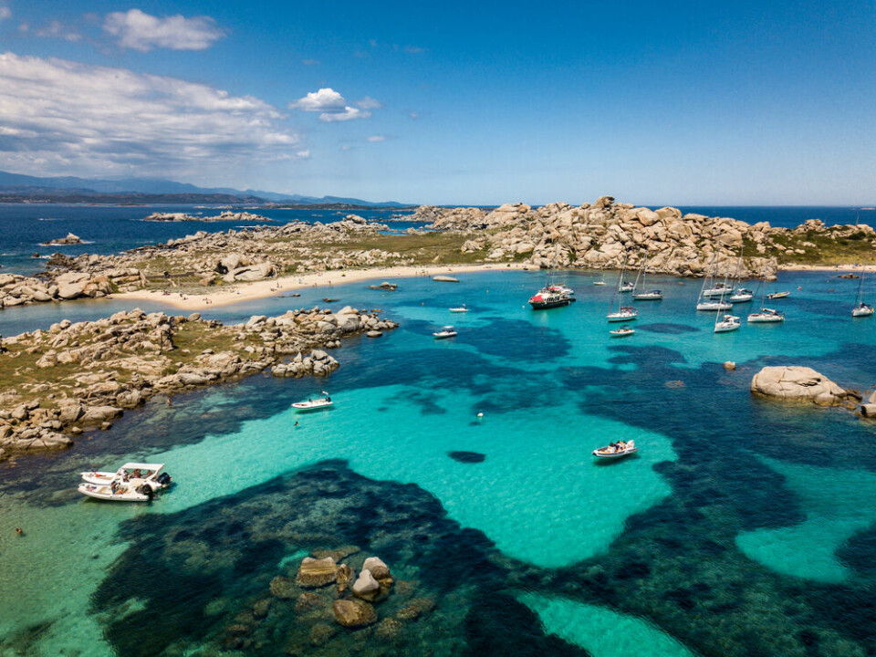 The Lavezzi islands seen from a drone in Bonifacio, Corsica, France