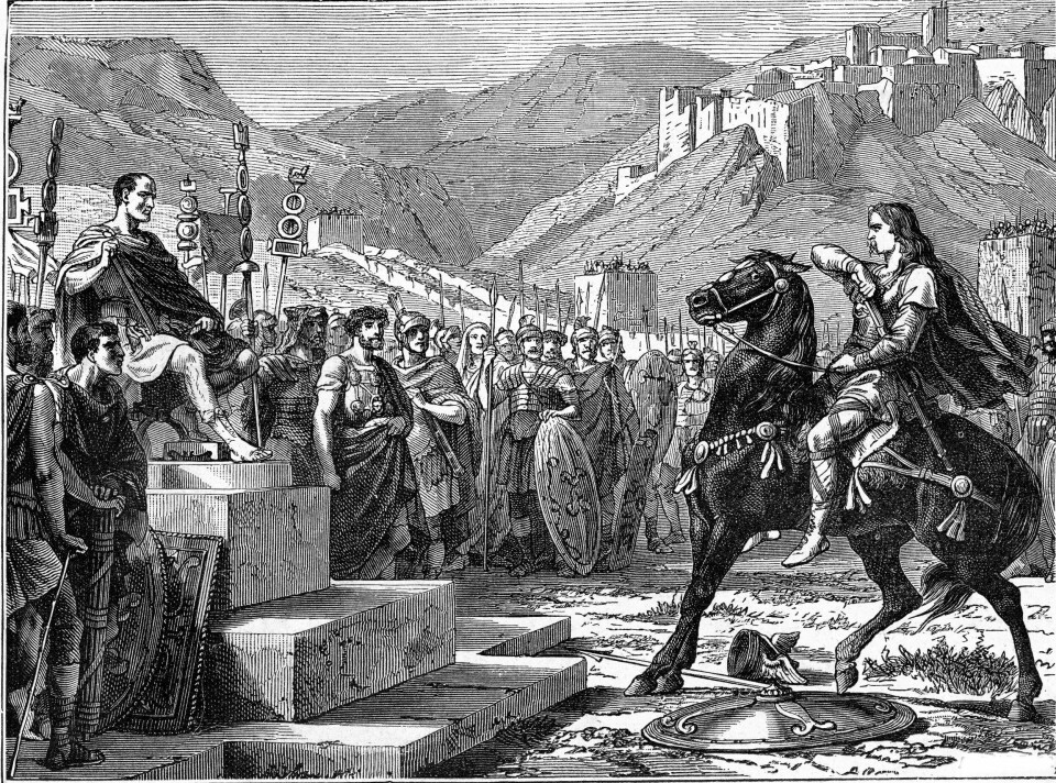 Surrender of Gaul leader, Vercingetorix, to Julius Caesar