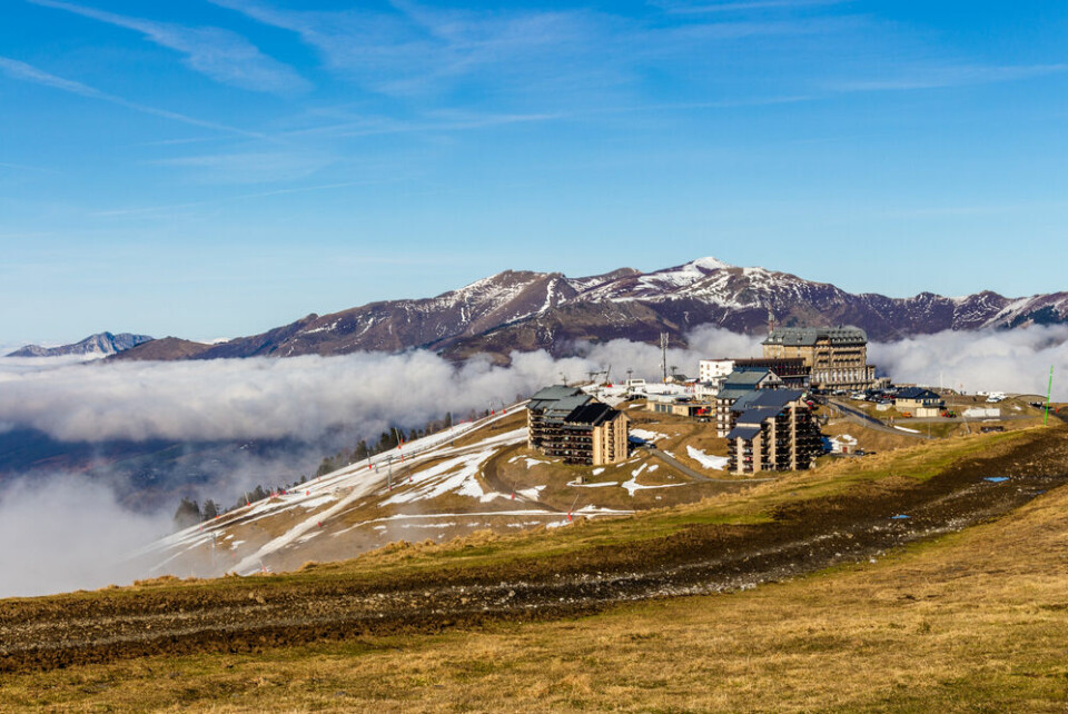 A view of the Luchon Superbagnères ski station in the French Pyrenees, with a lack of snow