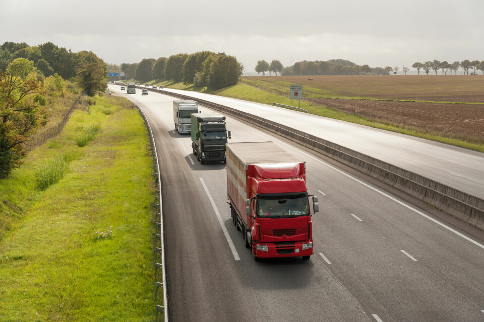 A photo of HGVs on a motorway in northern France