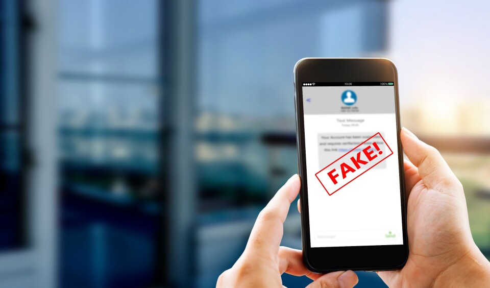 panuwat phimpha / Shutterstock A photo of someone looking at a phone text message with the word ‘fake’ stamped on it