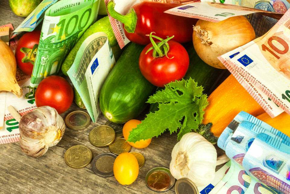 Healthy food with euros on a table