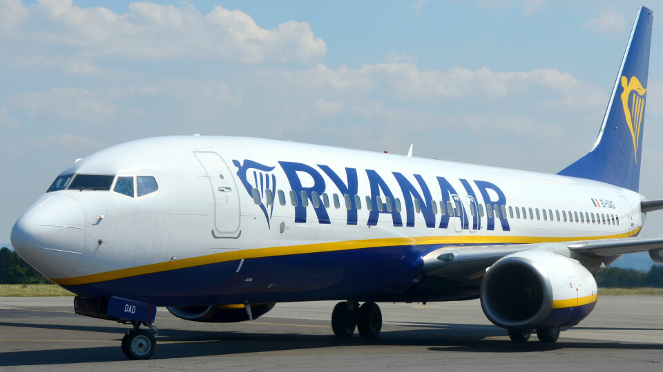 A Ryanair plane at an airport in France