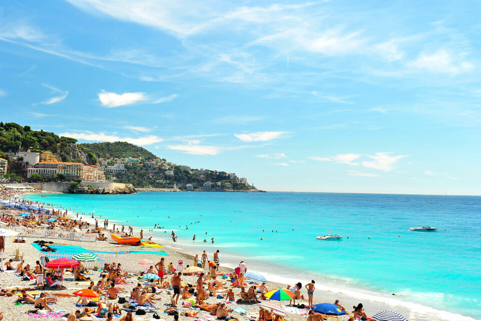 View of a beach in Nice, France, near the Promenade des Anglais