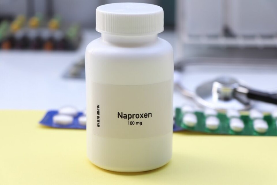 A view of a medicine bottle labelled naproxen