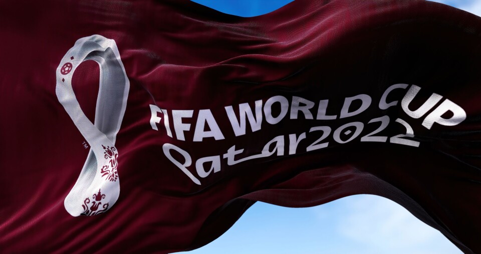 A photo of a FIFA World Cup Qatar 2022 flag