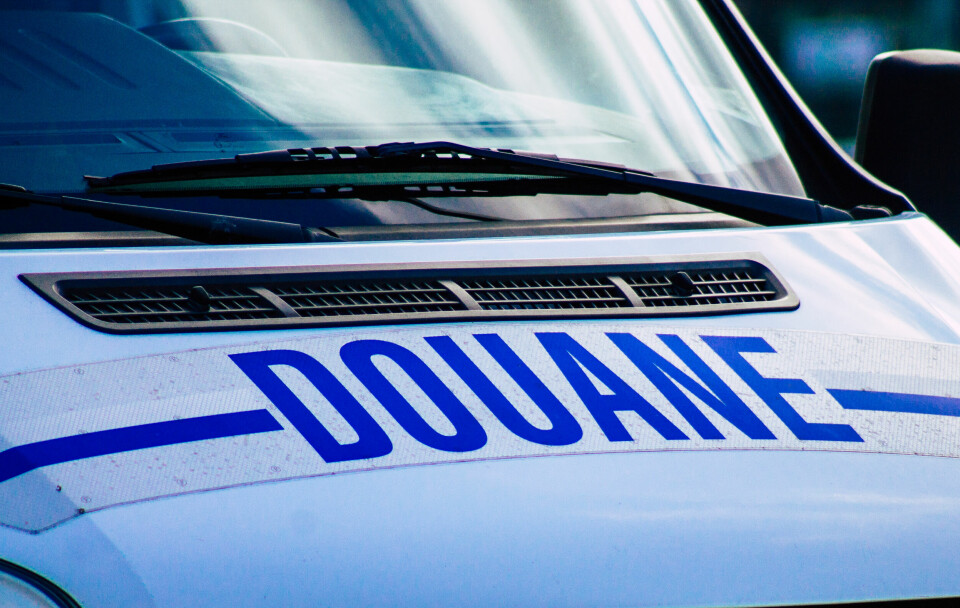Closeup of French police customs car with word Douanes on the front