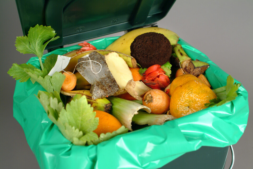 A photo of a bin full of waste food