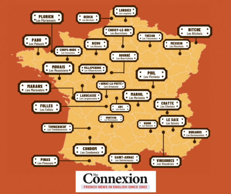 Updated Map: French commune names that sound like something funny