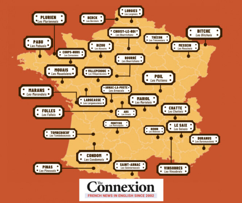 Updated Map: French commune names that sound like something funny