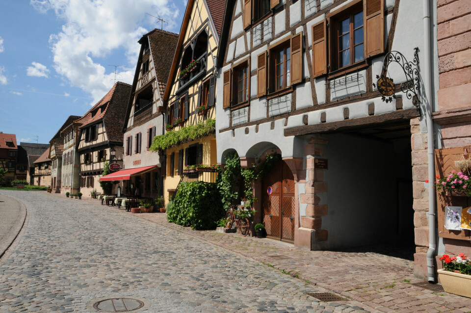A historical street in the village of Bergheim in Alsace