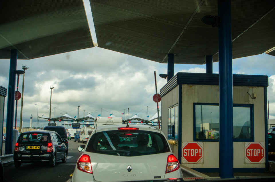 An image of cars queueing for passport control at Calais
