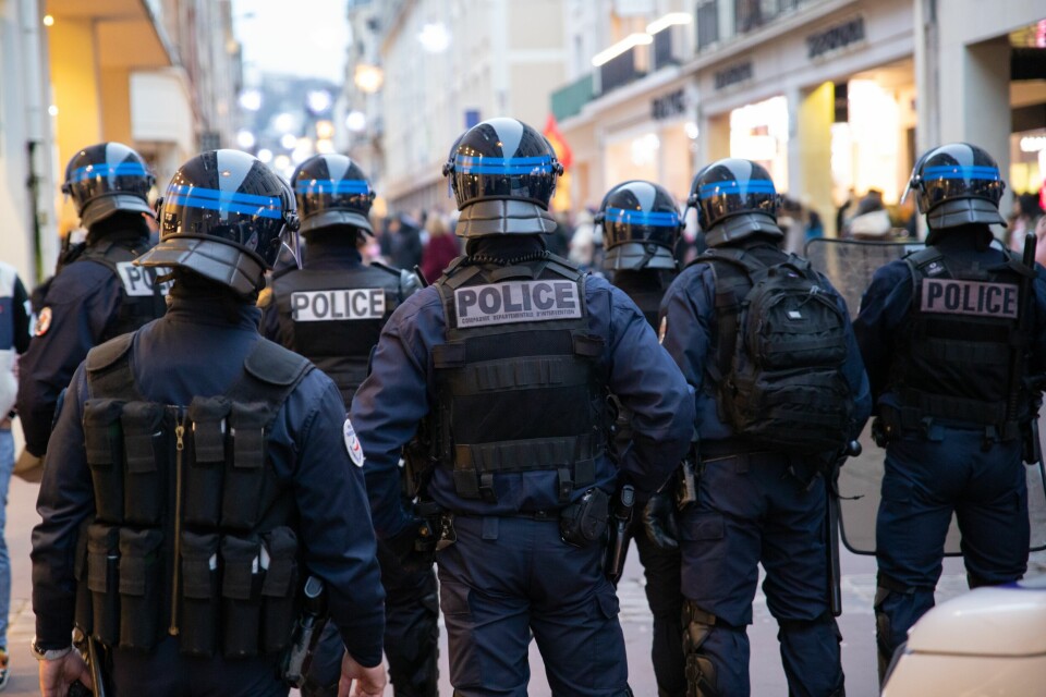 Riot police in a street in France