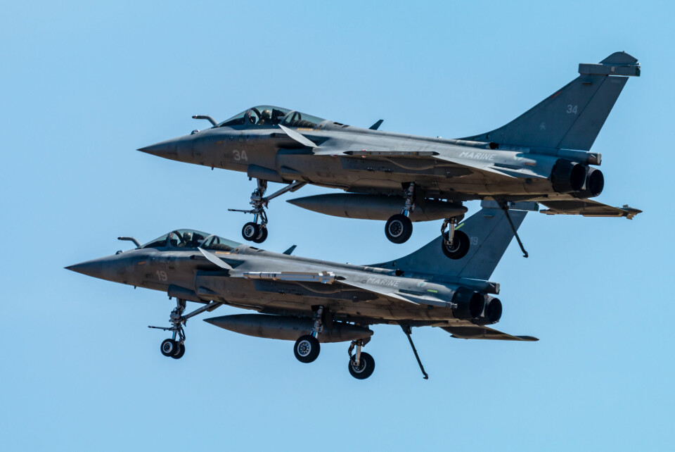 Two Rafale French military plane performing during an air show