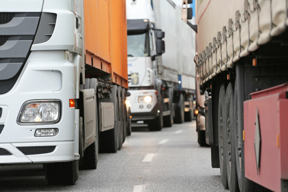 A traffic jam of heavy goods vehicles