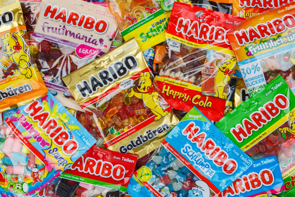 A split image with Haribo sweet packs on one side and cannabis leaf on the other