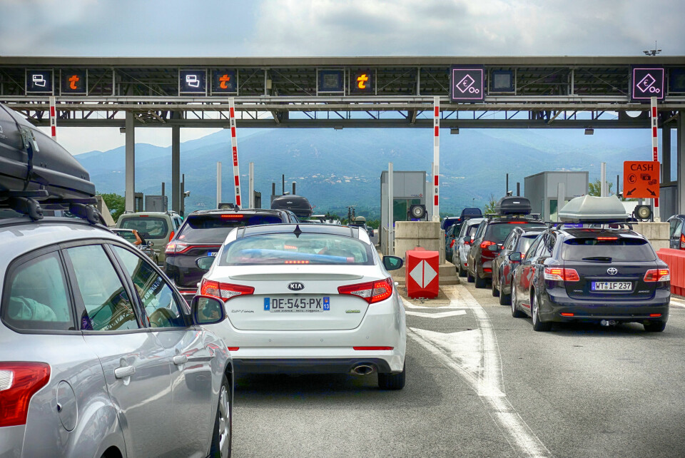 Cars queuing at the toll gate in Languedoc-Roussillon