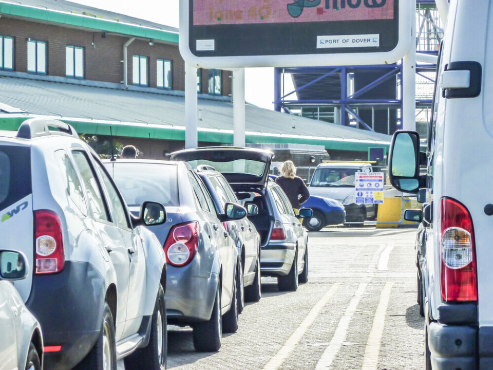 Entrance to Port of Dover Ferry Terminal with large queues