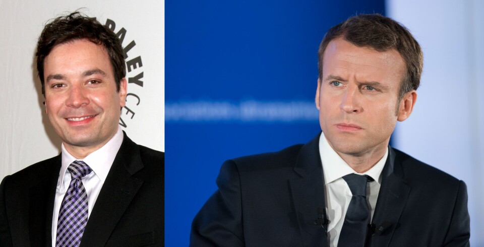 An image of Jimmy Fallon next to an image of Emmanuel Macron