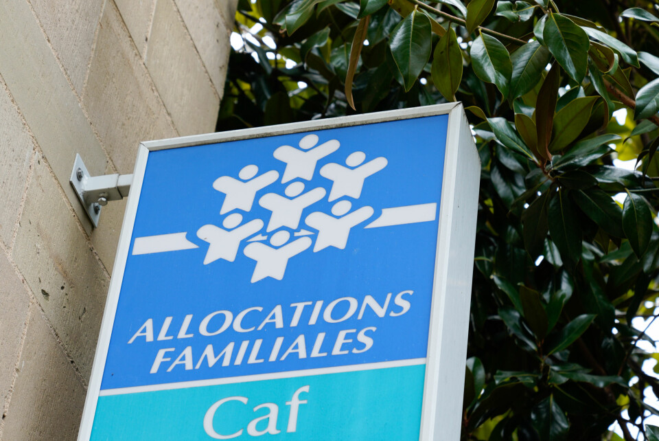 A photo of a Caf (Caisse d’allocations familiales) sign in the southwest of France