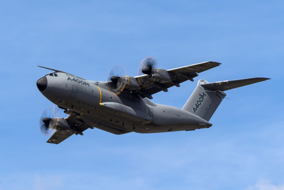 An A400M plane flies over the Farnborough Air Show