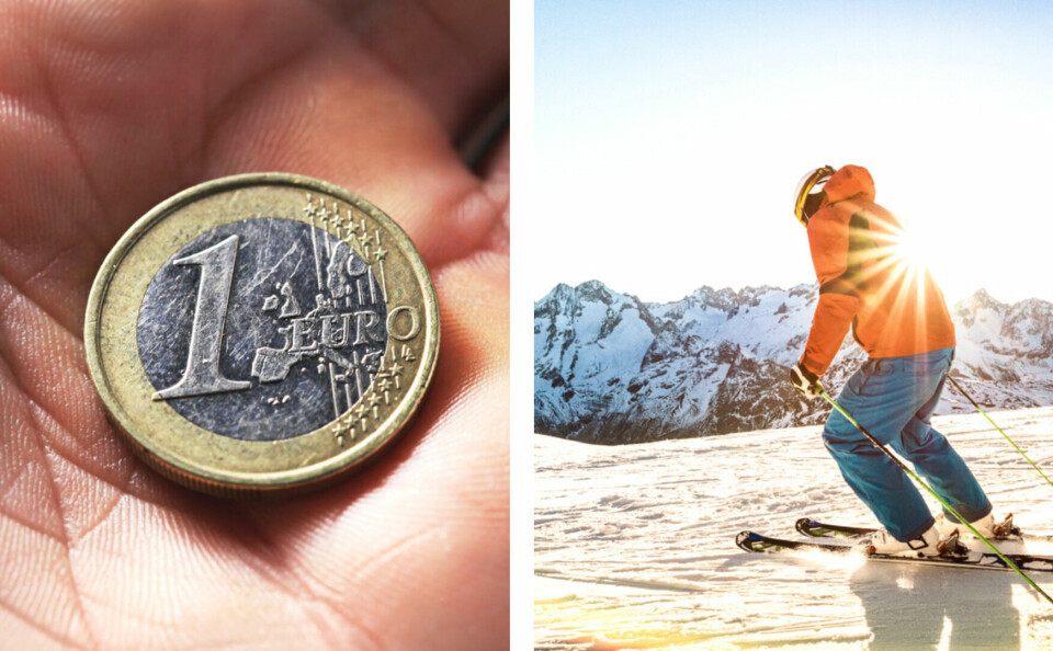 A one euro coin and a ski station