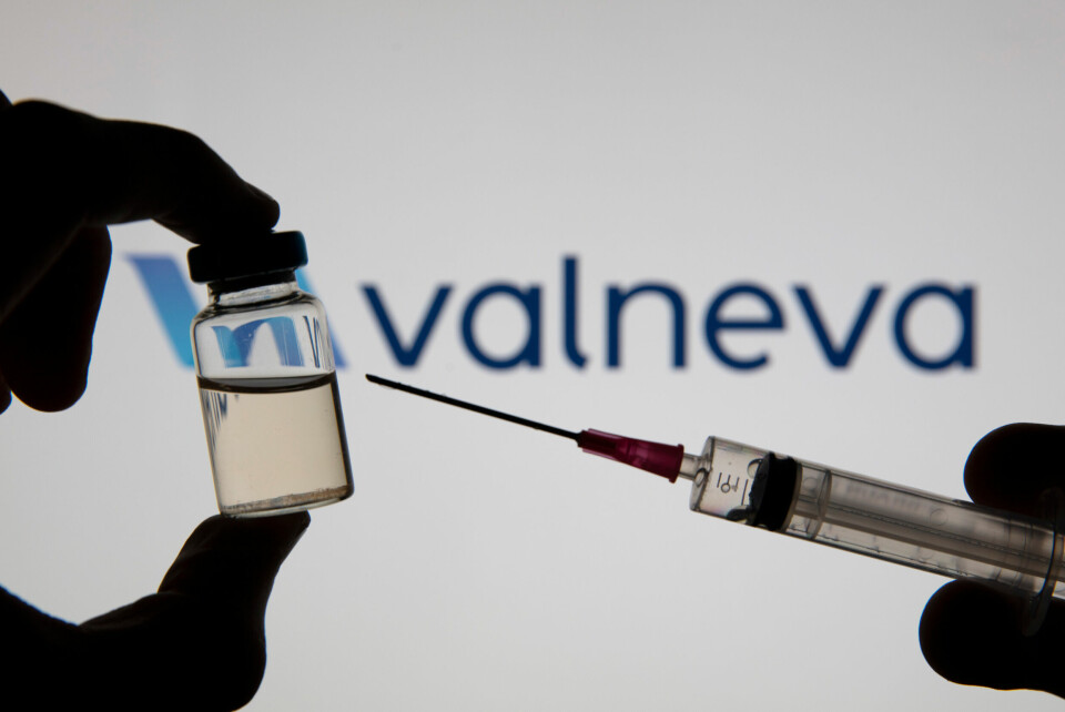 Valneva biotech logo with a covid vaccine injection