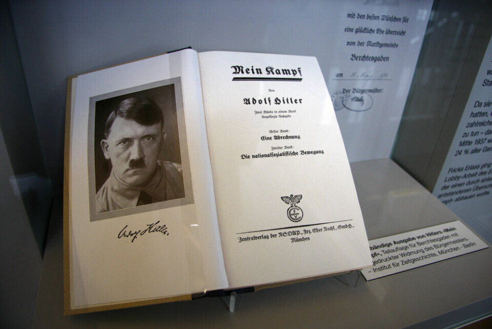 A version of Mein Kampf with a photo of Hitler in the front. New critical version of Mein Kampf to be sold in France from June 2