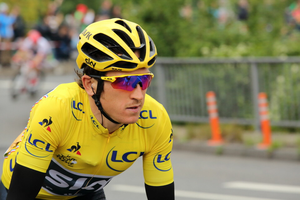 Geraint Thomas in the yellow jersey during stage 2 of the Tour de France
