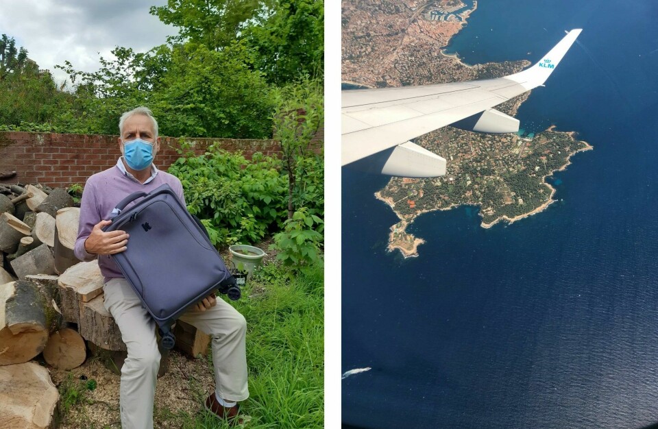 Writer Ken Seaton in the garden of the Edinburgh place in which he is self-isolating – and the view from his KLM flight after take off from Nice as it flies over Cap d’Antibes. Our experience flying Nice to Edinburgh with Covid and Brexit rules