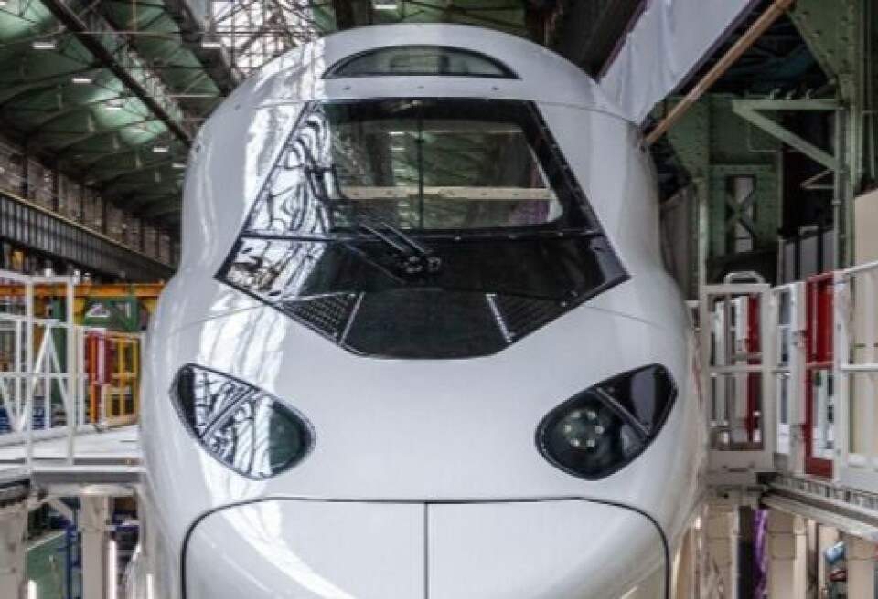 The power car or nose of the new white modern TGV M. First images of revolutionary ‘TGV of the future’ revealed in France