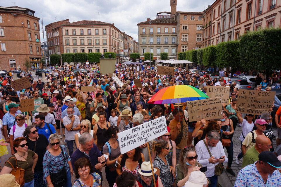 S. Pech / Shutterstock Demonstrators gather in Albi (Occitanie) to protest the Covid health pass and mandatory vaccination measures on July 17