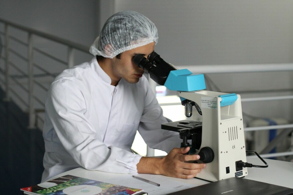 A scientist looks into a microscope. French company launches €100m project to create artificial skin