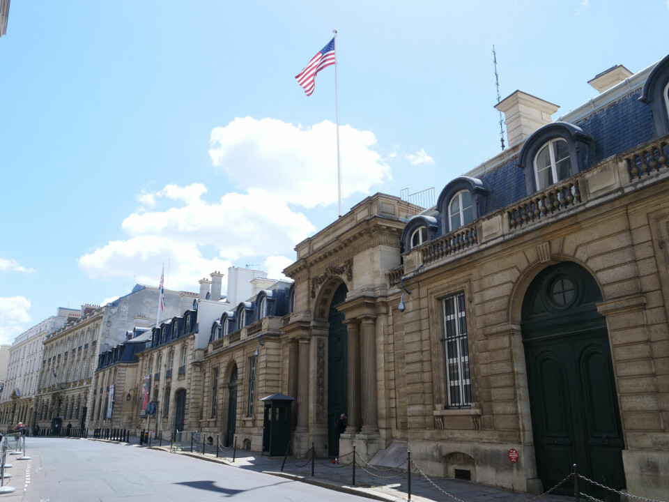The US embassy in Paris, with the US flag flying