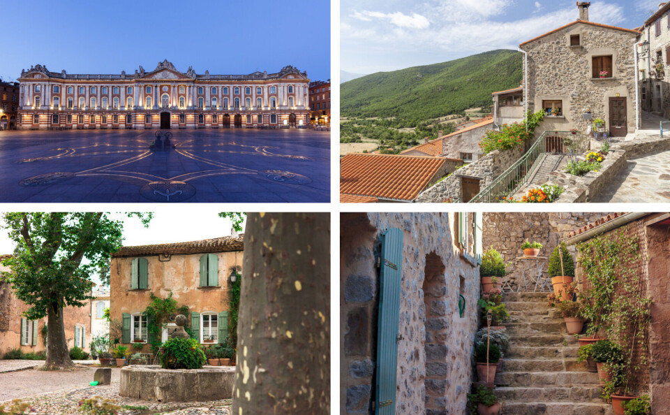 Homes in Occitanie, France; and the Capitole building in Toulouse