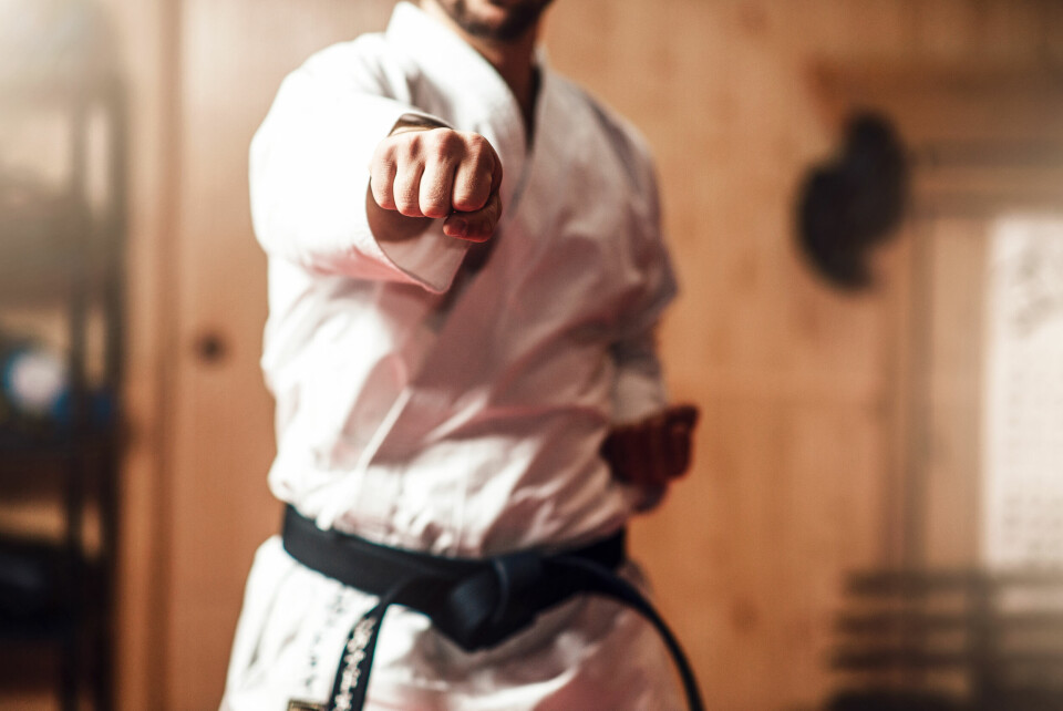 An image of a karate black belt during a session in a gym
