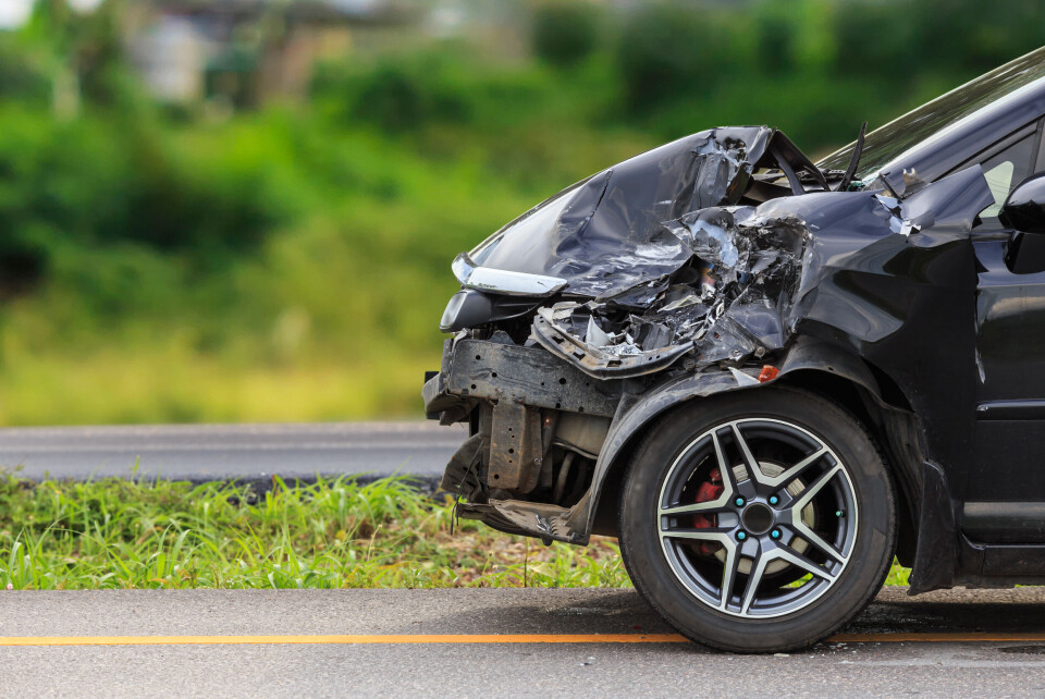 Front of car damaged after an accident. Black boxes to be mandatory in new cars in France from 2022