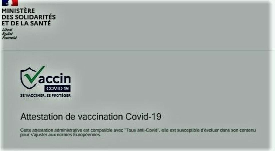 A Covid-19 vaccination certificate in France