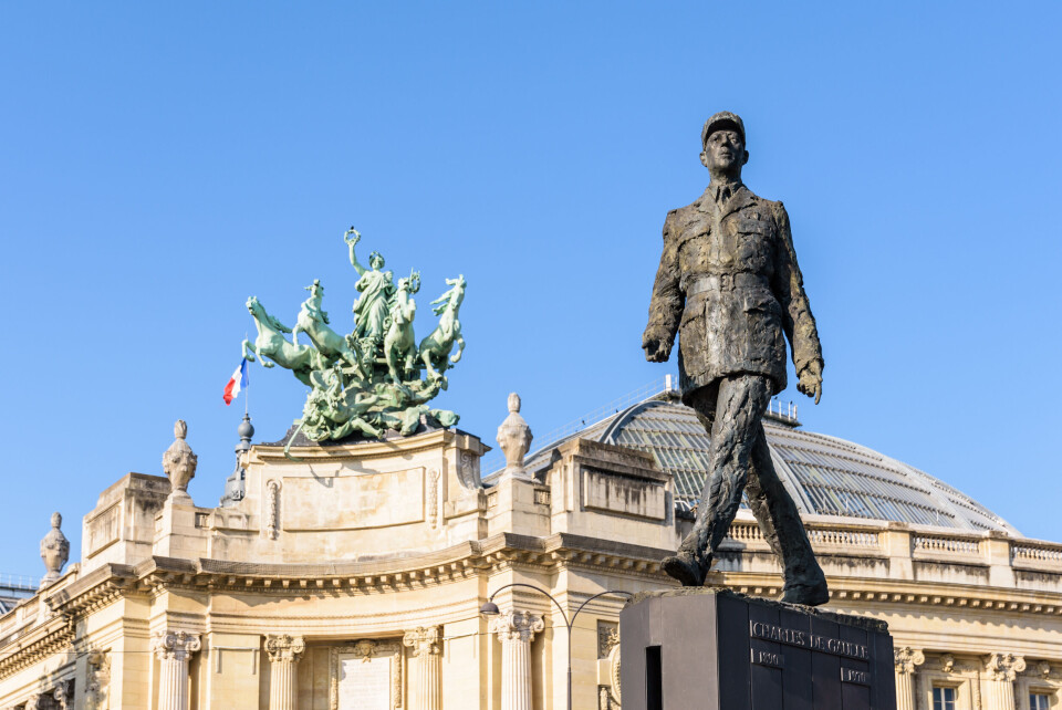 A statue of Charles de Gaulle, by French sculptor Jean Cardot, on the Champs-Elysées in front of the Grand Palais in 2000.