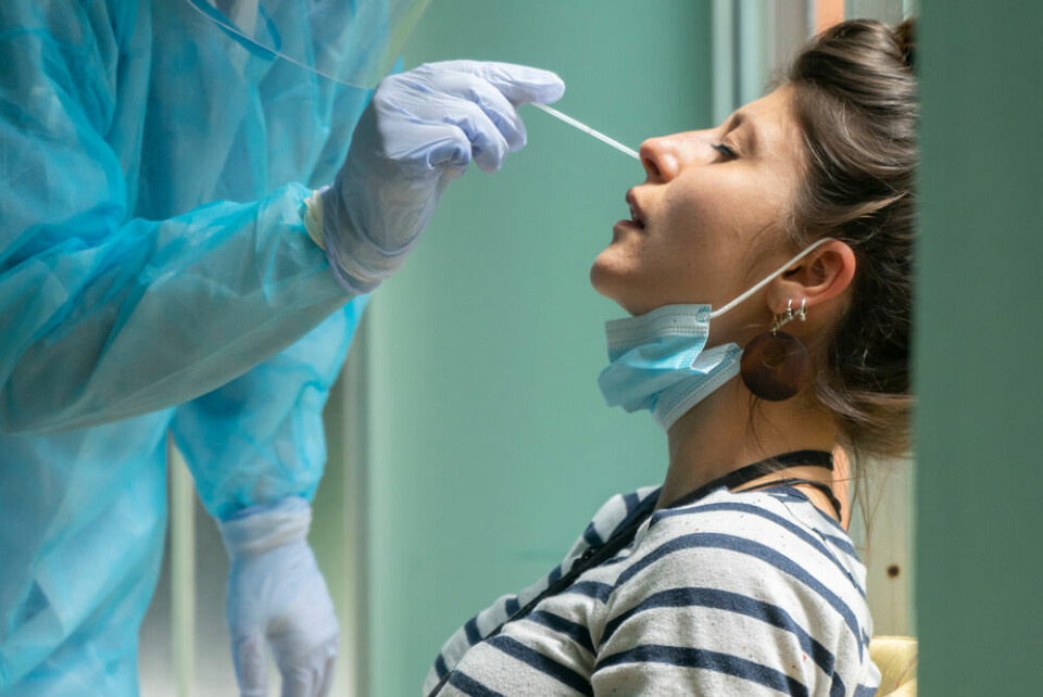 A person getting a Covid-19 test via a nose swab